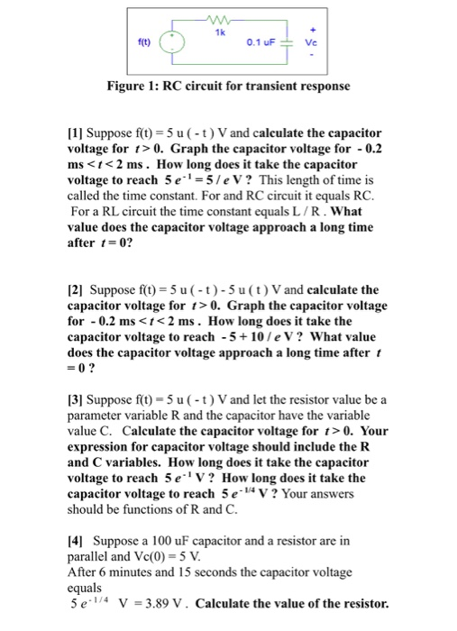 Solved 0.1 F Figure 1: RC circuit for transient response [1] | Chegg.com