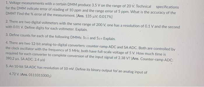Solved 1. Voltage measurements with a certain DMM produce | Chegg.com