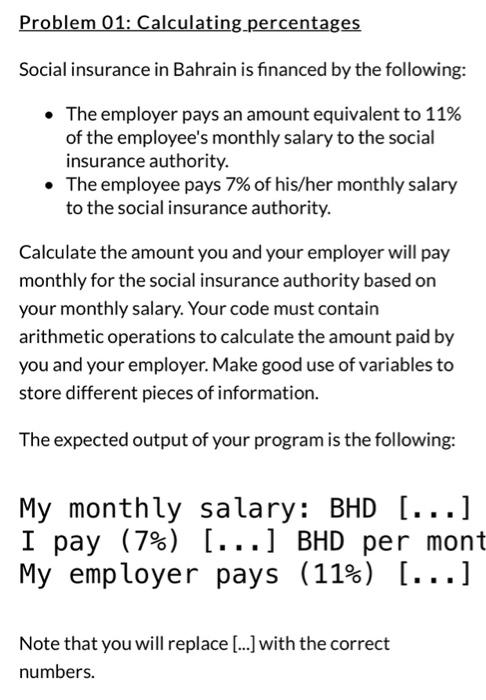 Solved Problem 01: Calculating_percentages Social Insurance | Chegg.com