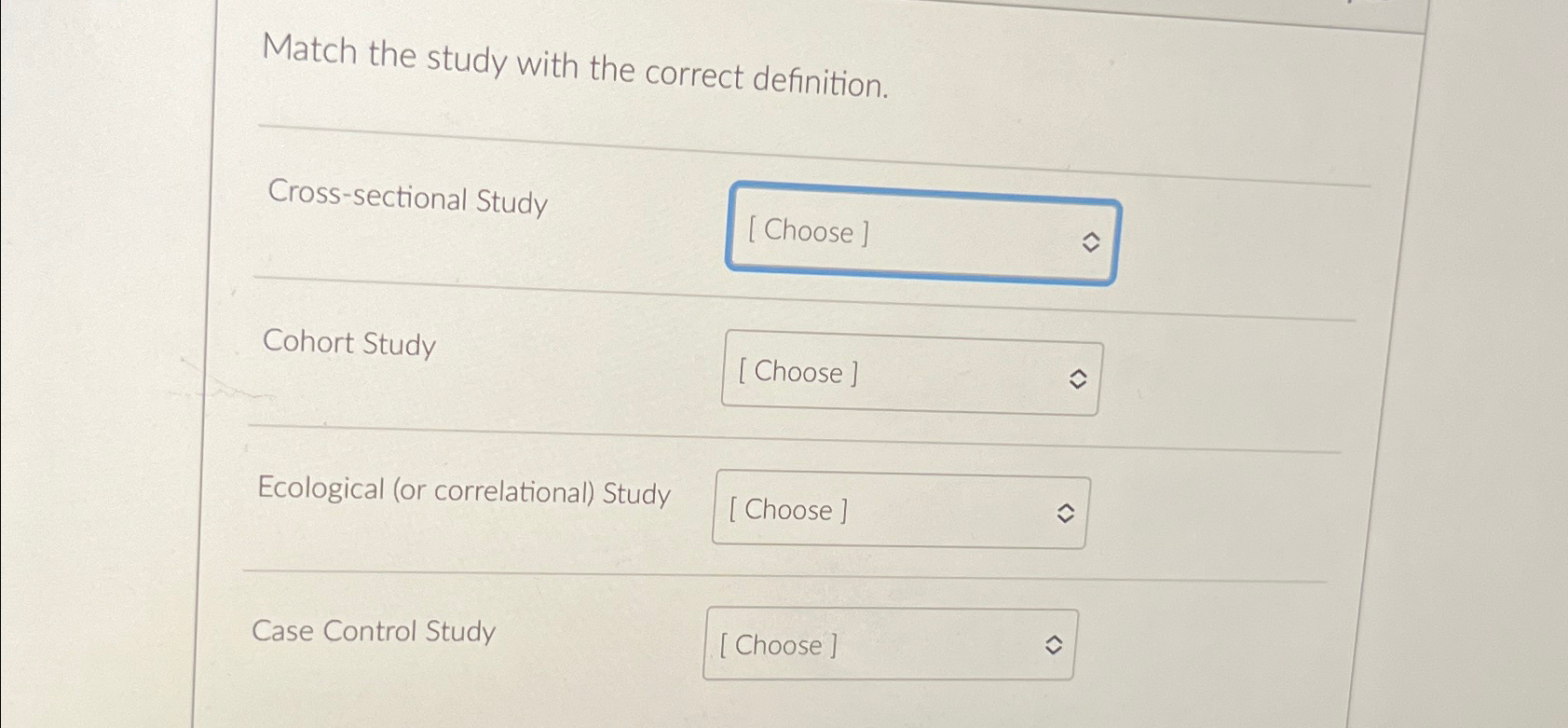 Solved Match the study with the correct | Chegg.com