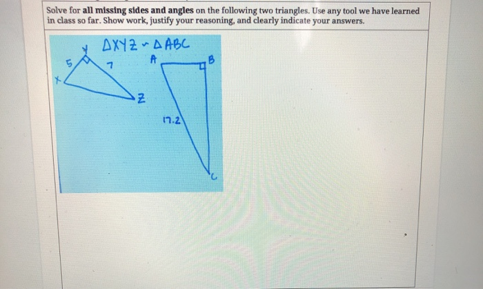 Solved Solve for all missing sides and angles on the | Chegg.com