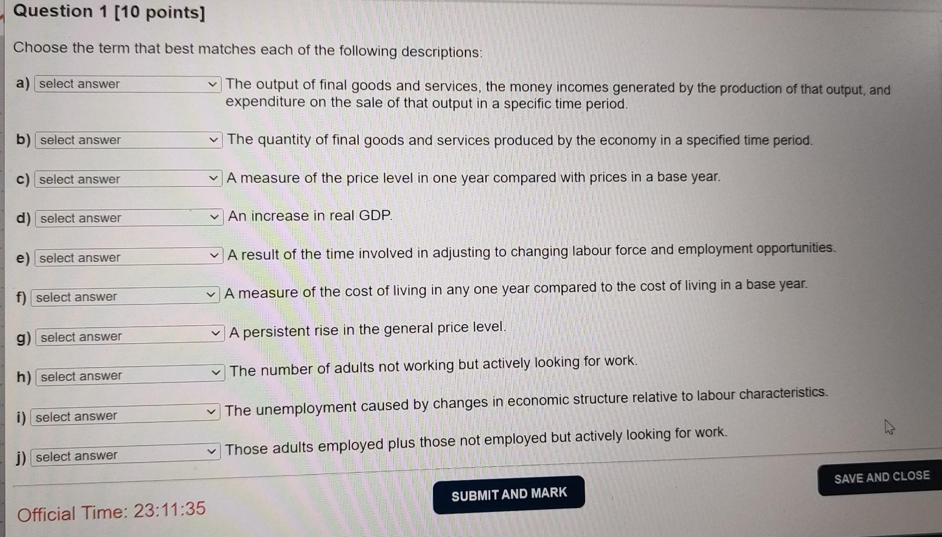 Solved Question 1 [10 points] Choose the term that best | Chegg.com