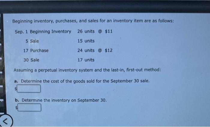 Solved Beginning Inventory, Purchases, And Sales For An | Chegg.com