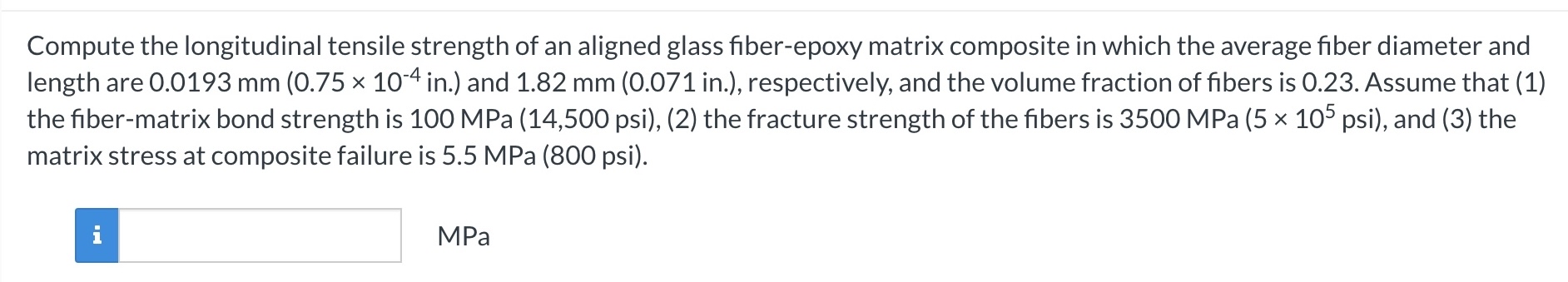 Solved Compute the longitudinal tensile strength of an | Chegg.com