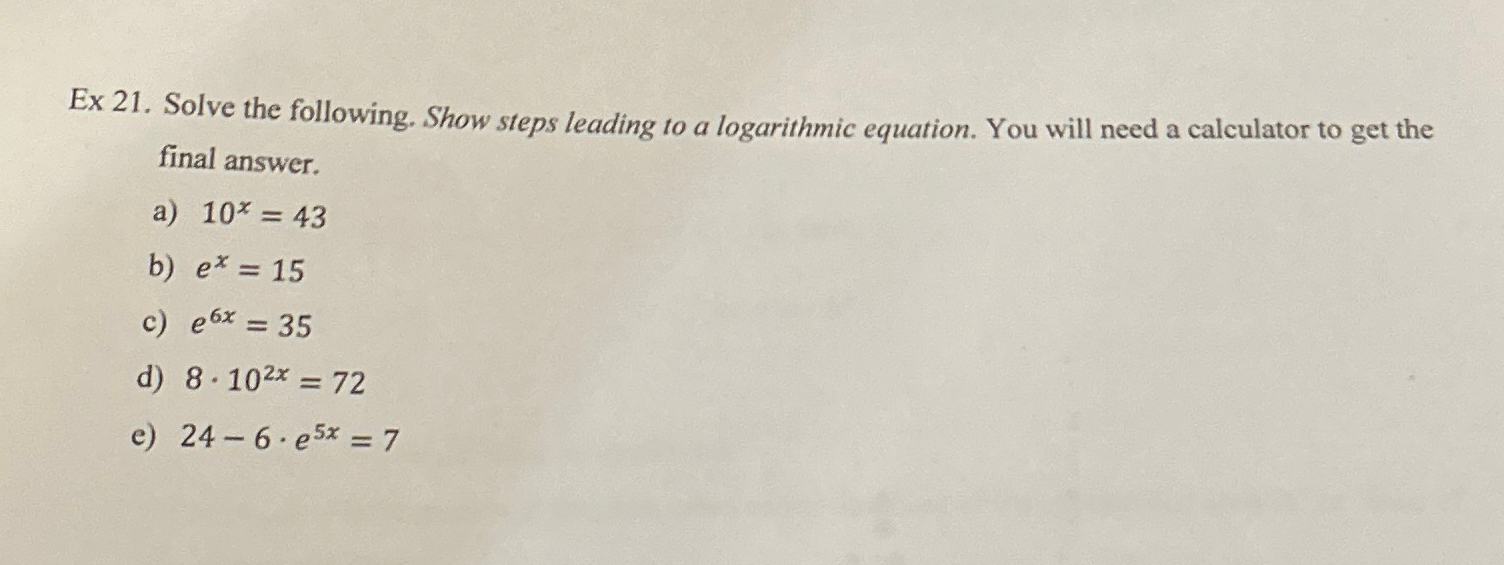 Solved Ex 21. ﻿Solve the following. Show steps leading to a | Chegg.com