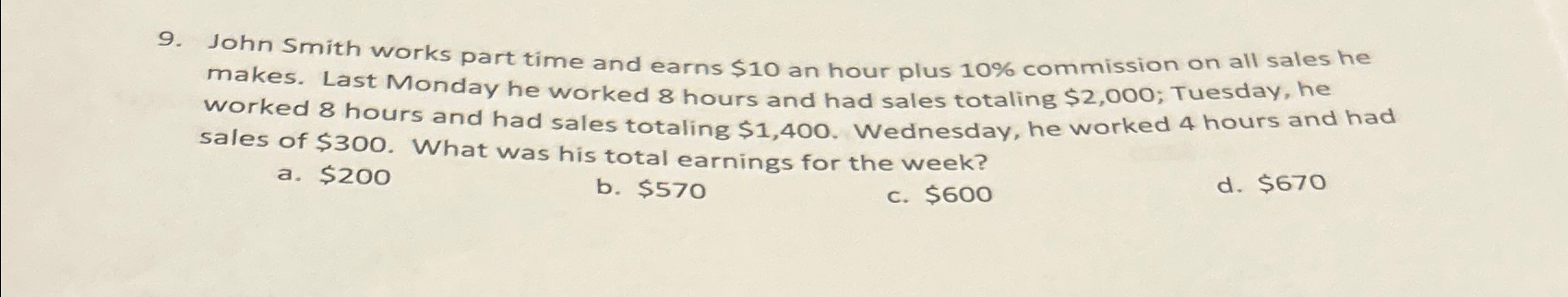 Solved John Smith works part time and earns $10 ﻿an hour | Chegg.com