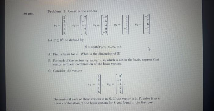 Solved Problem 2. Consider The Vectors | Chegg.com | Chegg.com