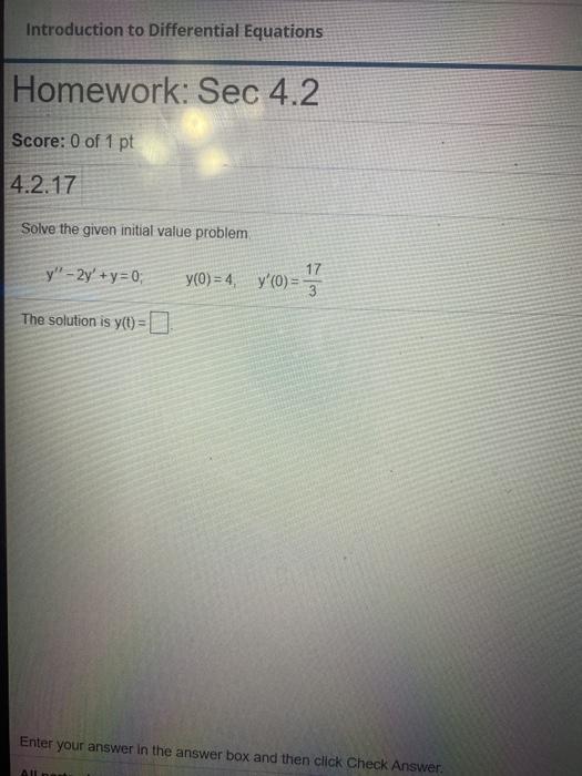 Solved Introduction To Differential Equations Homework: Sec | Chegg.com