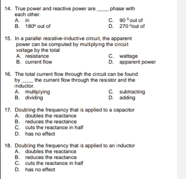 Solved True power and reactive power arephase with each | Chegg.com