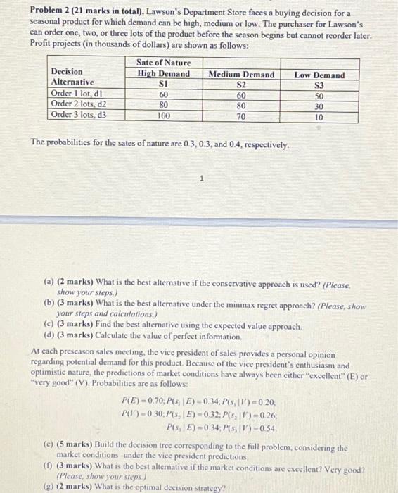 Solved Problem 2 (21 marks in total). Lawson's Department