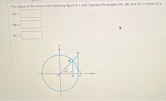 Solved The radius of the circle in the following figure is 1 | Chegg.com