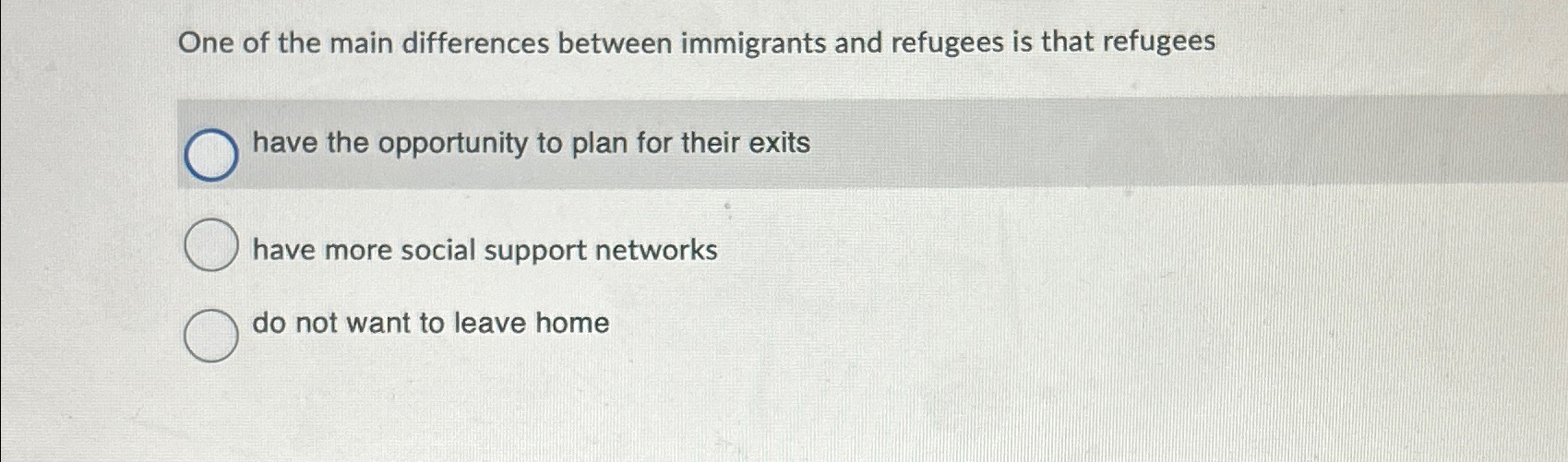 Solved One of the main differences between immigrants and | Chegg.com