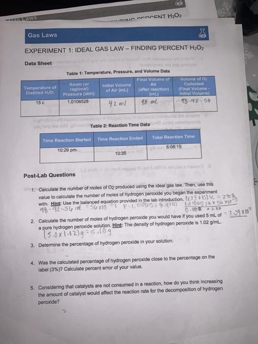 E Gews Inocent H2 Gas Laws 8 Experiment 1 Ideal Chegg Com