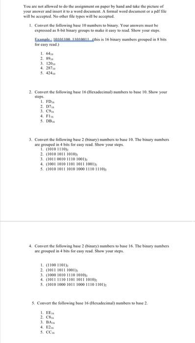 Solved You are not allowed to do the assignment on paper by | Chegg.com