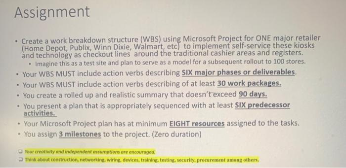 Solved - Create a work breakdown structure (WBS) using | Chegg.com