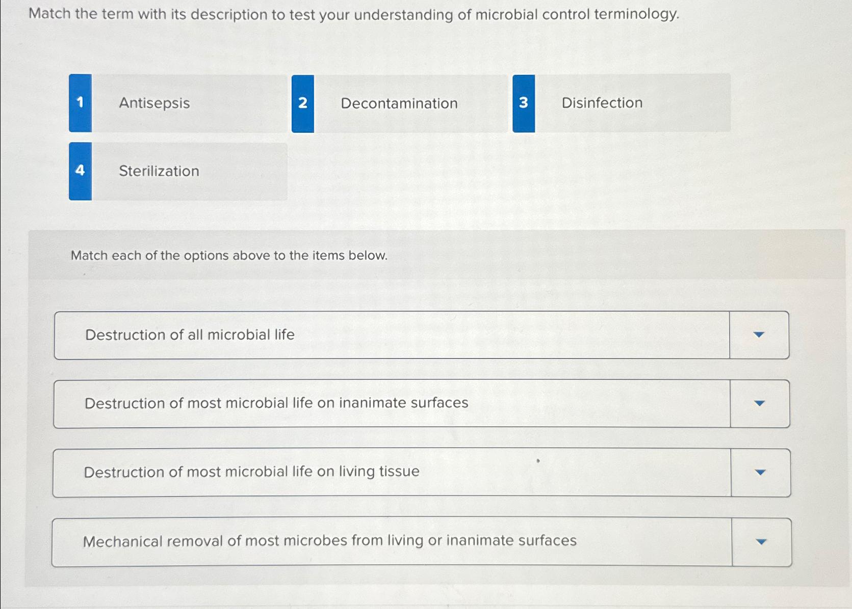 Solved Match the term with its description to test your