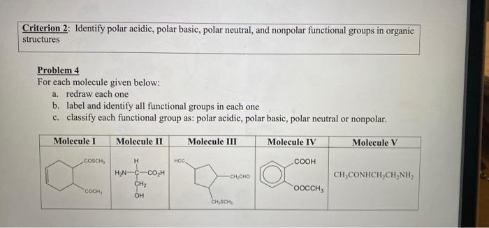 Solved Criterion 2: Identify polar acidic, polar basic, | Chegg.com