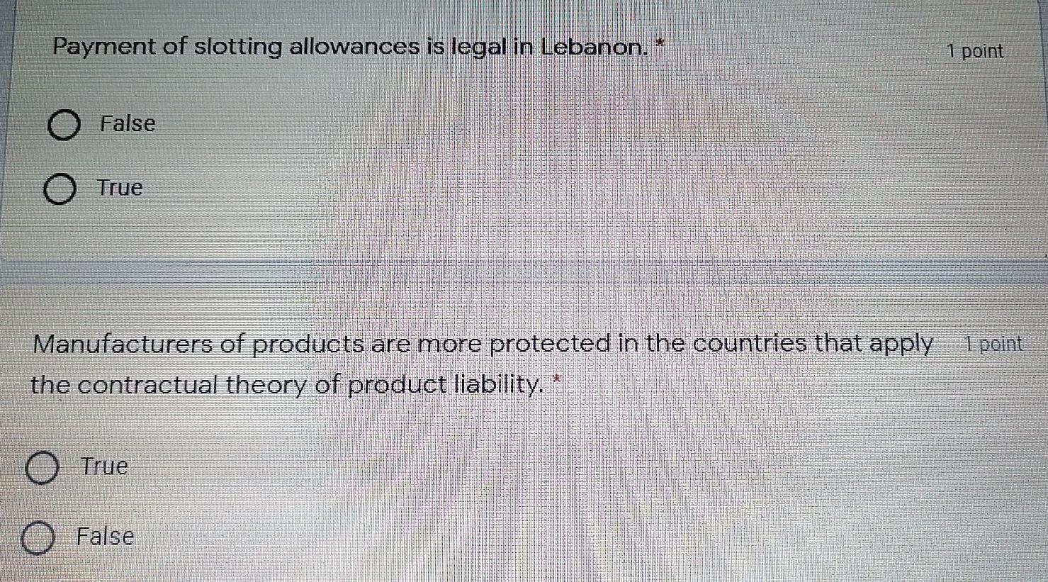 Solved Payment of slotting allowances is legal in Lebanon. *