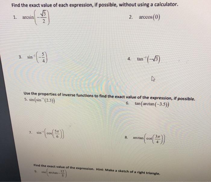 Solved Find the exact value of each expression, if possible, | Chegg.com