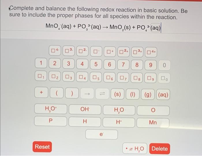 Solved Complete And Balance The Following Redox Reaction In | Chegg.com