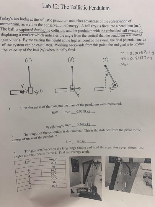 Solved Lab 12: The Ballistic Pendulum Today's lab looks at | Chegg.com