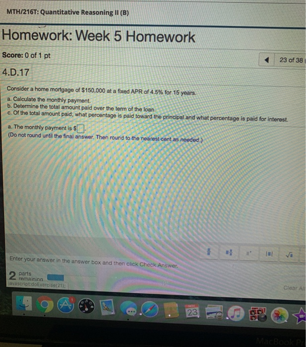 Solved MTH/216T: Quantitative Reasoning II (B) Homework: | Chegg.com