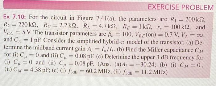 Solved EXERCISE PROBLEM - -- --- -- Ex 7.10: For the circuit | Chegg.com