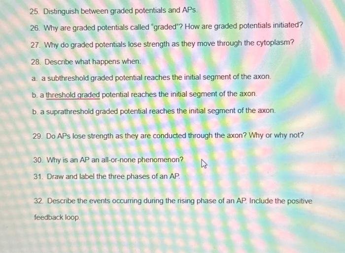 Solved 25. Distinguish between graded potentials and APs. | Chegg.com