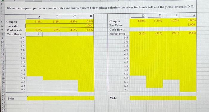 Solved 1 2 3 4 Given the coupons, par values, market rates | Chegg.com