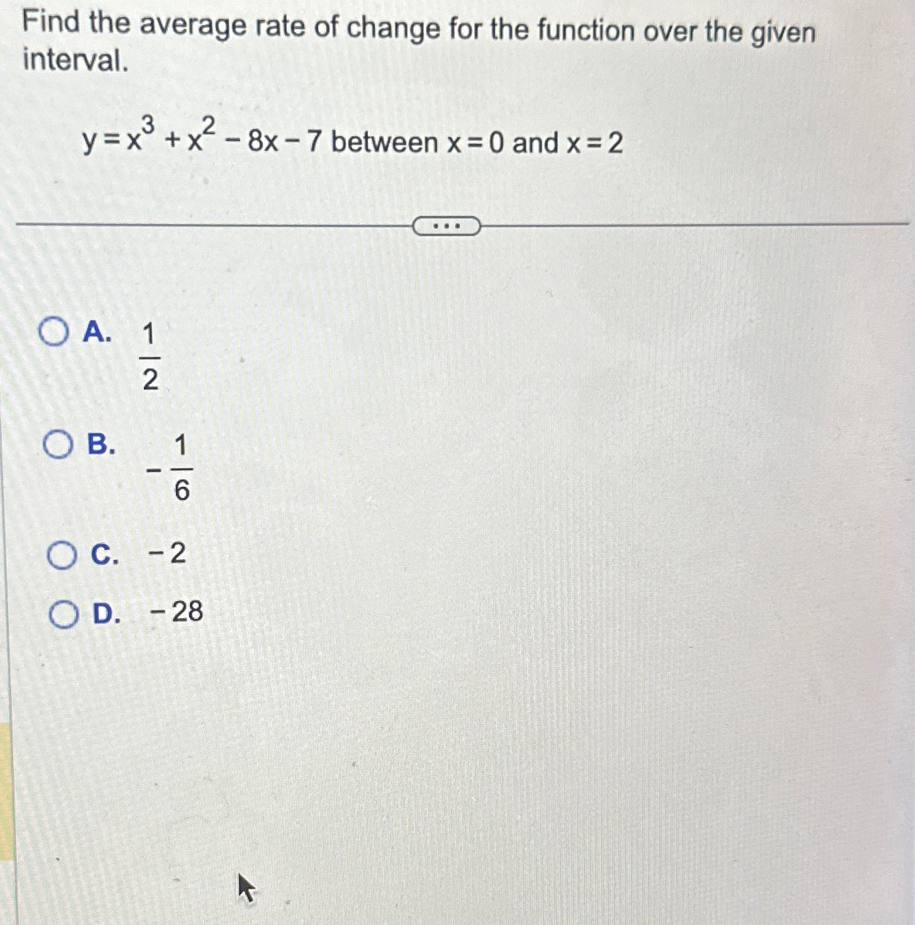 Solved Find the average rate of change for the function over | Chegg.com