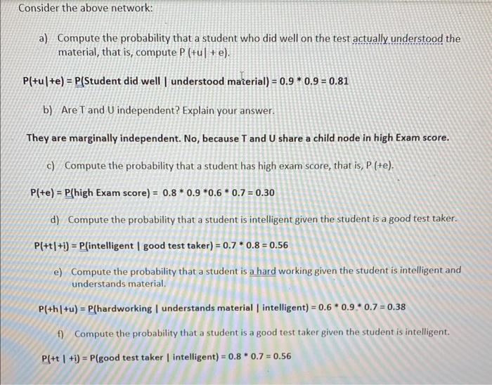 Solved a) Compute the probability that a student who did | Chegg.com