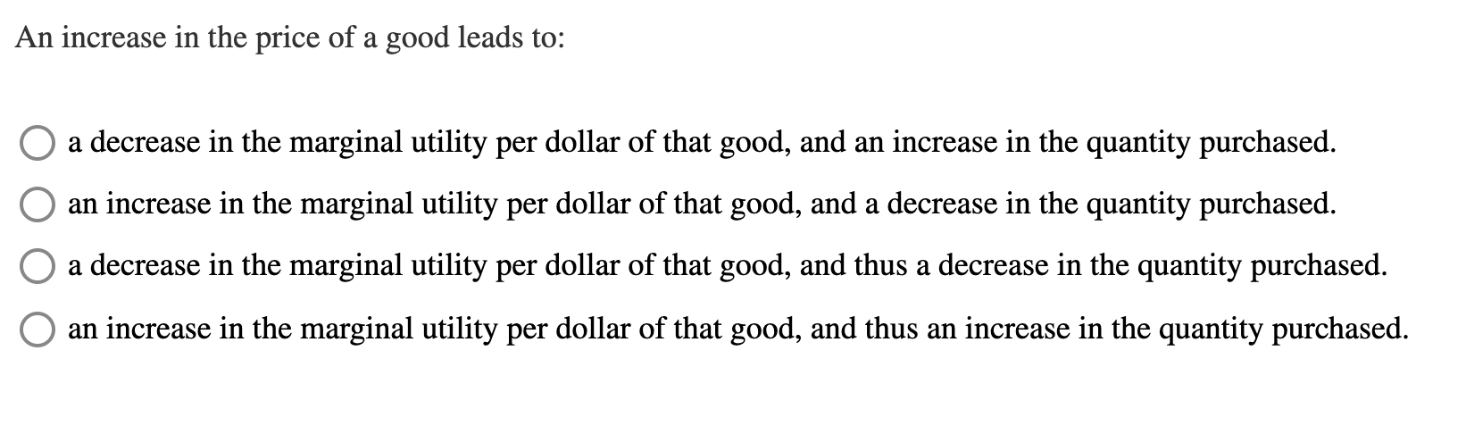Solved An increase in the price of a good leads to:a | Chegg.com