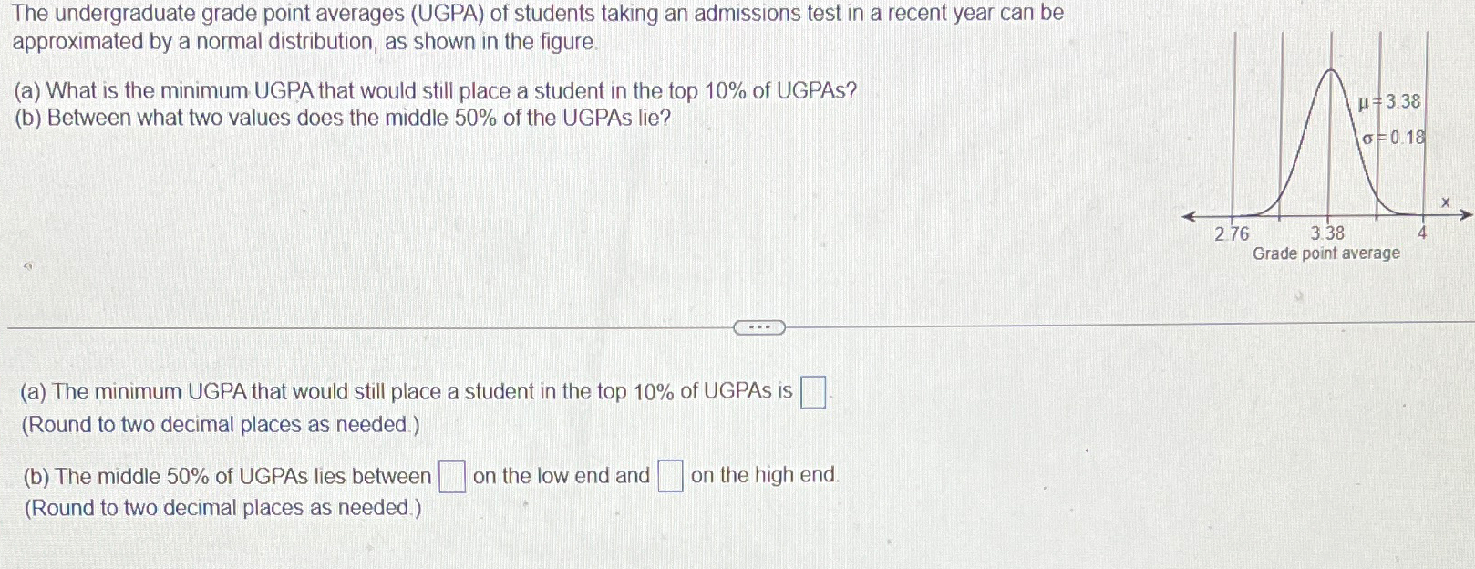 Solved The undergraduate grade point averages (UGPA) ﻿of | Chegg.com