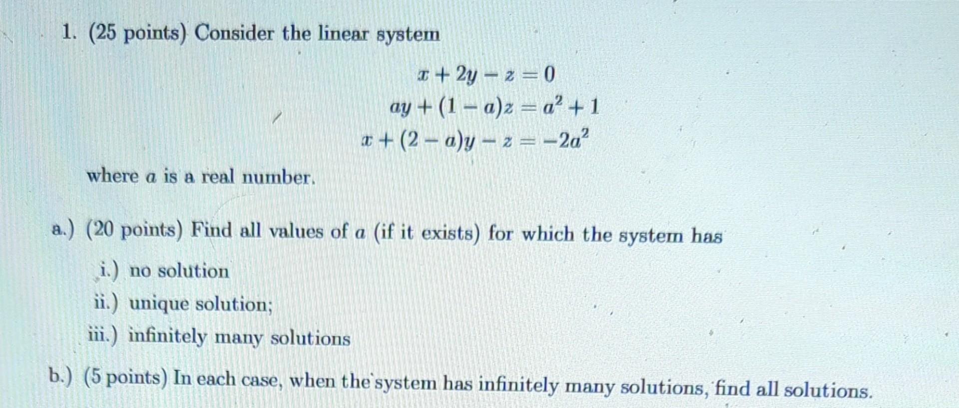Solved 1. (25 points) Consider the linear system | Chegg.com