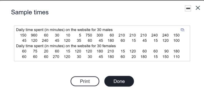 Solved Х Sample times 210 45 240 240 150 15 120 100 Daily | Chegg.com