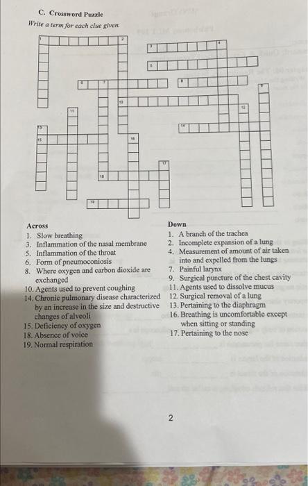 Solved C Crossword Puzzle Write a term for each clue given Chegg com