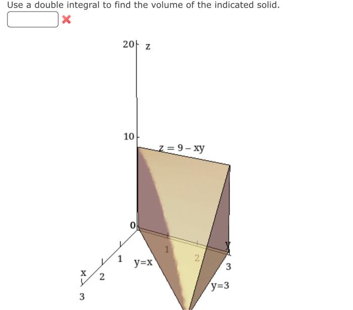 Solved Use a double integral to find the volume of the | Chegg.com
