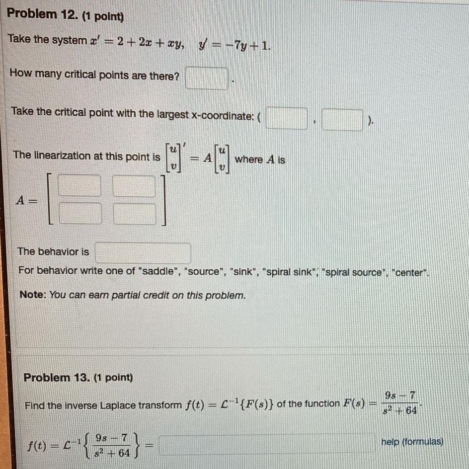 Solved Problem 12. (1 ﻿point)Take The System | Chegg.com