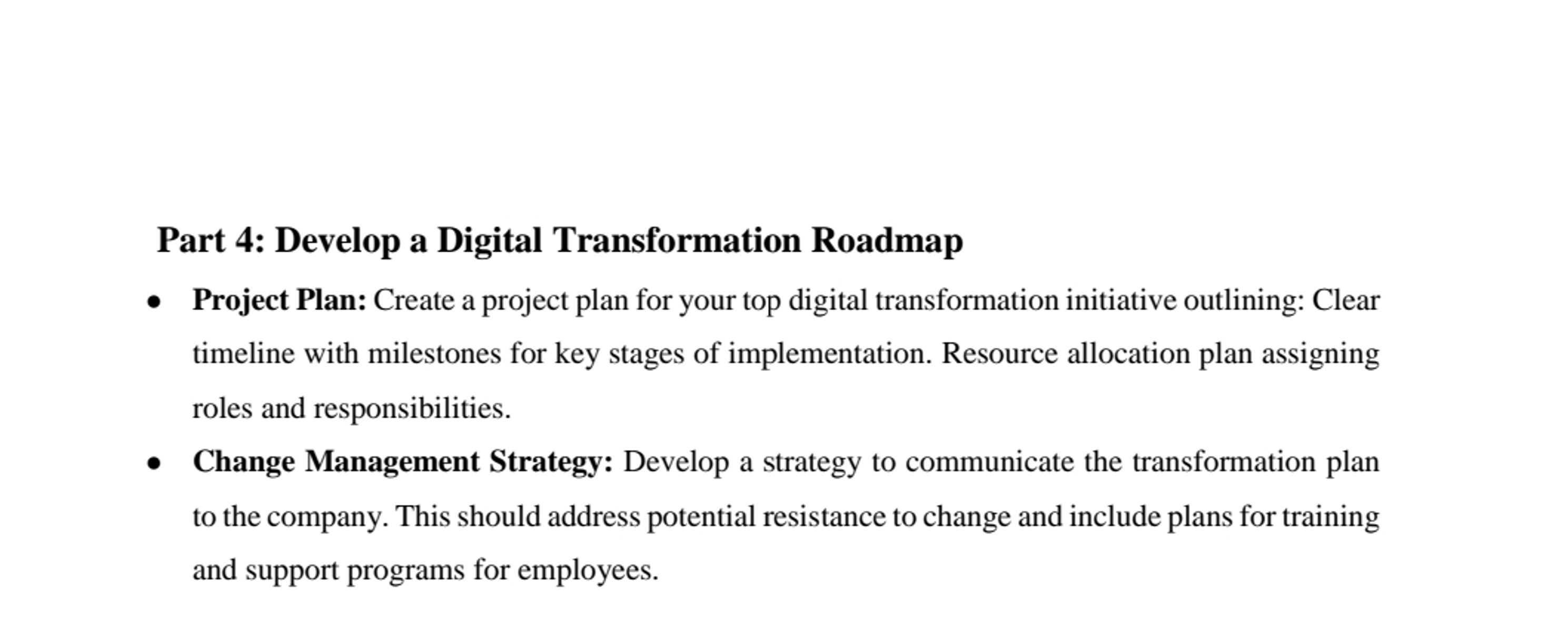 Solved Part 4: Develop a Digital Transformation | Chegg.com
