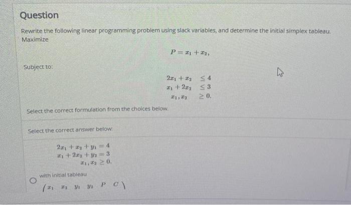 Solved Rewrite The Following Linear Programming Problem | Chegg.com