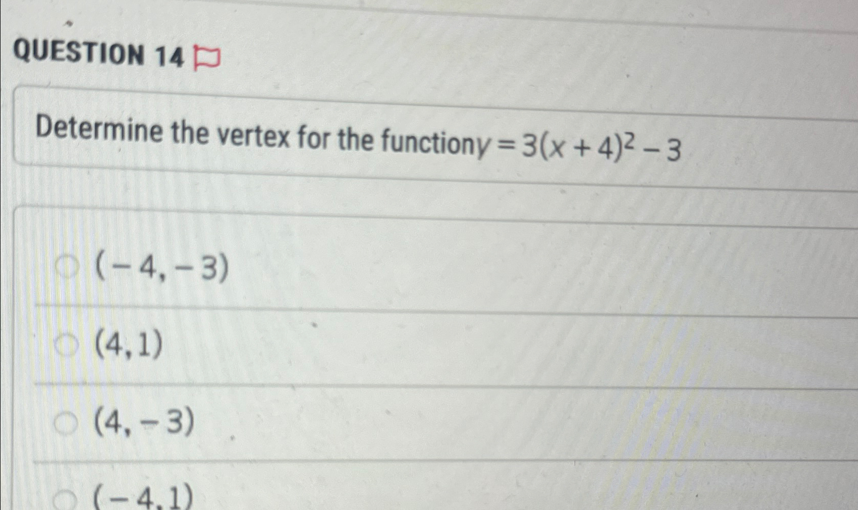 Solved QUESTION 14⊵Determine the vertex for the function | Chegg.com