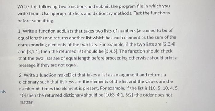 Solved Write the following two functions and submit the | Chegg.com