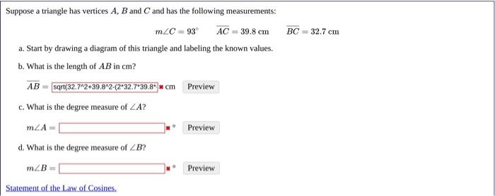 Solved Consider the triangle shown below where m2B = 80°, a | Chegg.com