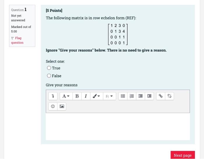 Solved The following matrix is in row echelon form (REF): | Chegg.com