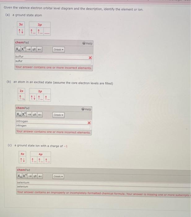 Solved Given the valence electron orbital level diagram and | Chegg.com