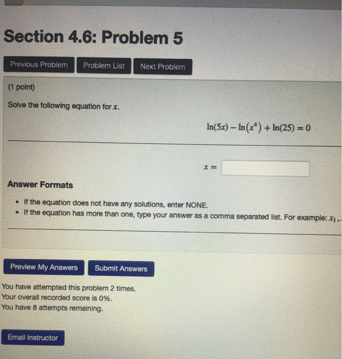 Solved Section 4.6: Problem 5 Previous Problem Problem List | Chegg.com