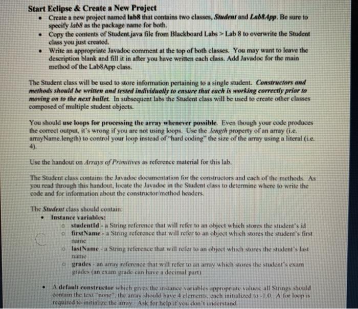 Solved Start Eclipse & Create a New Project • Create a new | Chegg.com