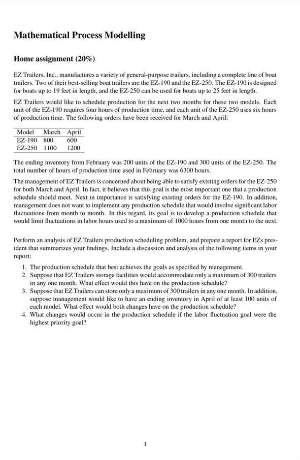 Solved mathematical process modelling home assignment 20 chegg