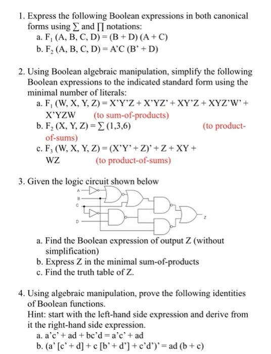 1 Express The Following Boolean Expressions In Both Chegg Com