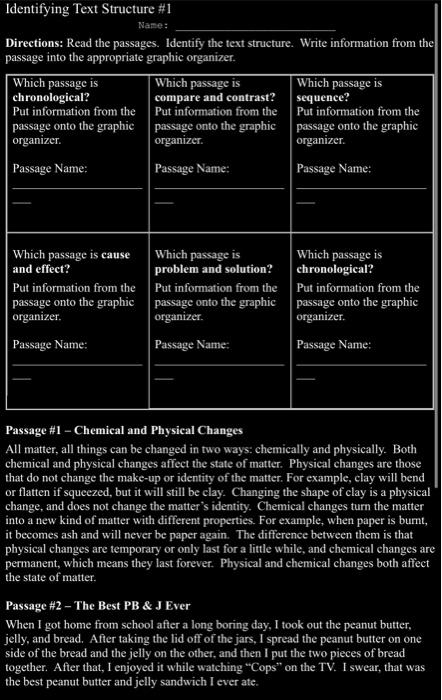Identifying Text Structure #1 Name: Directions: Read | Chegg.com